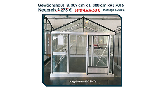Ausstellungs-Anlehngewächshaus 309 cm x 380 cm Angebot 1003076