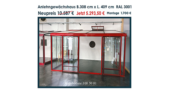 Ausstellungs-Anlehngewächshaus 308 cm x 409 cm Angebot 1003081