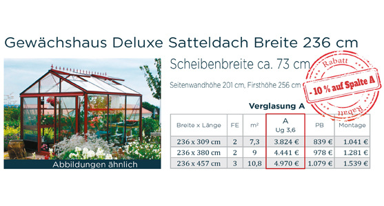 Gewächshaus 236cm Scheibenbreite 73 cm