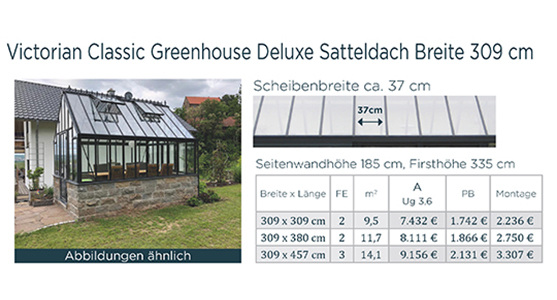 Victorian-Classic Gewächshaus 309 cm Scheibenbreite 37 cm